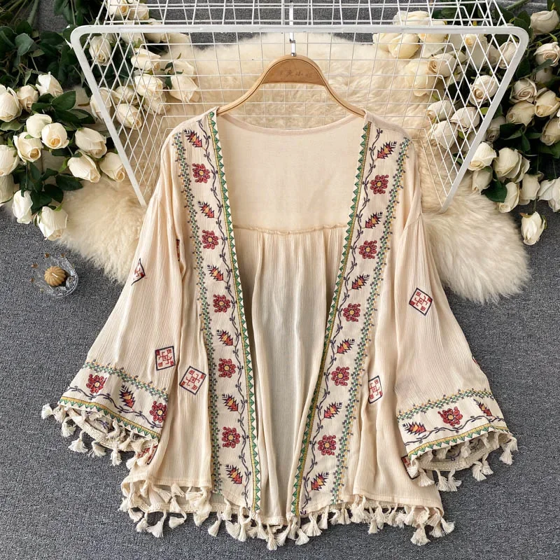 Embroidery Cotton Shirt - Летняя женская рубашка в богемном праздничном