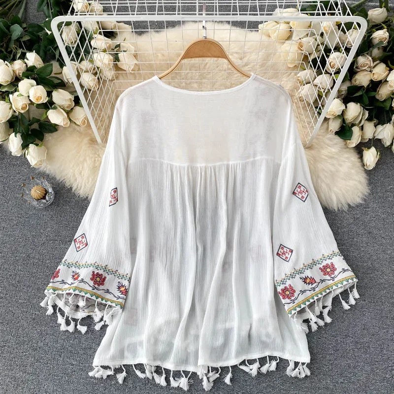 Летняя женская рубашка в богем – обзор и цена Embroidery Cotton Shirt