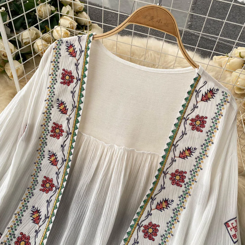 Летняя женская рубашка в богем – обзор и цена Embroidery Cotton Shirt